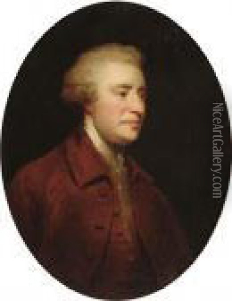 Portrait Of A Gentleman In A Red Coat, Said To Be Edmund Burke Oil Painting - Sir Joshua Reynolds