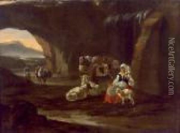 Hirtenszene In Einer Felsgrotte Oil Painting - Nicolaes Berchem
