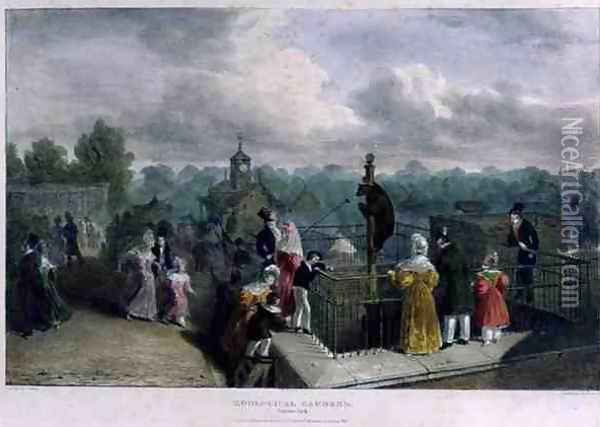 The Bear Pit at the Zoological Gardens, Regents Park, engraved and pub. by the artist, printed by Charles Hullmandel 1789-1850, 1835 Oil Painting - George the Elder Scharf