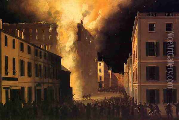 Conflagration of the Exchange Coffee House, Boston Oil Painting - John Ritto Penniman