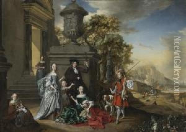 A Family Portrait On The Grounds Oil Painting - Jan Weenix
