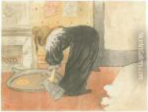 Femme Au Tub (d. 183; A. 204; W. 159; Adr. 181) Oil Painting - Henri De Toulouse-Lautrec