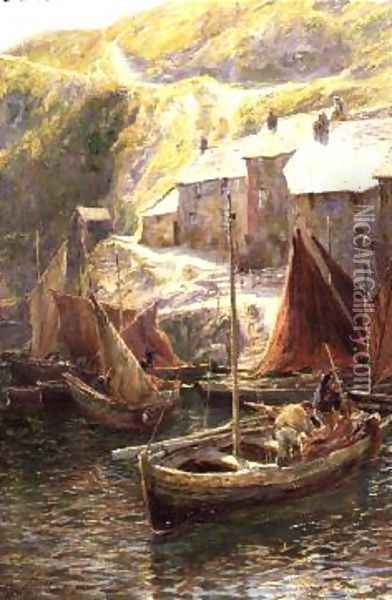 Fishing Boats, Polperro, Cornwall Oil Painting - George Swinstead