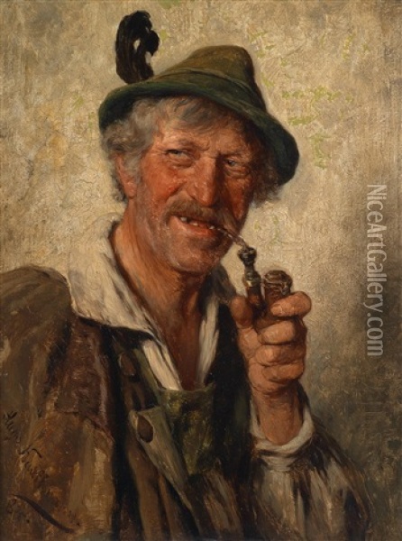 Der Pfeifenraucher Oil Painting - Hugo Kaufmann
