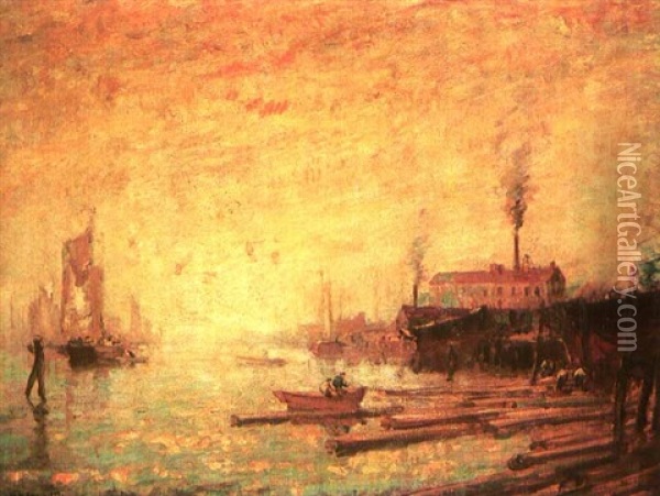Harbor At Sunset, Noank, Connecticut Oil Painting - Henry Ward Ranger