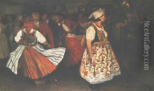 Folk Dancing Oil Painting - Wlodzimierz Tetmajer