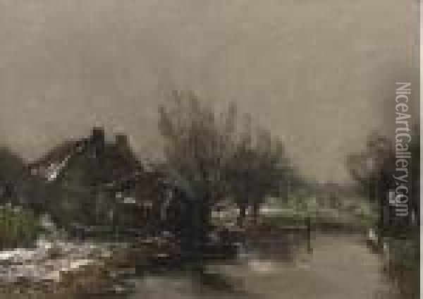 Willows By A Farmhouse In Winter Oil Painting - Louis Apol