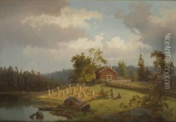 Hohassjor Vid Rod Stuga Oil Painting - Carl Abraham Rothsten