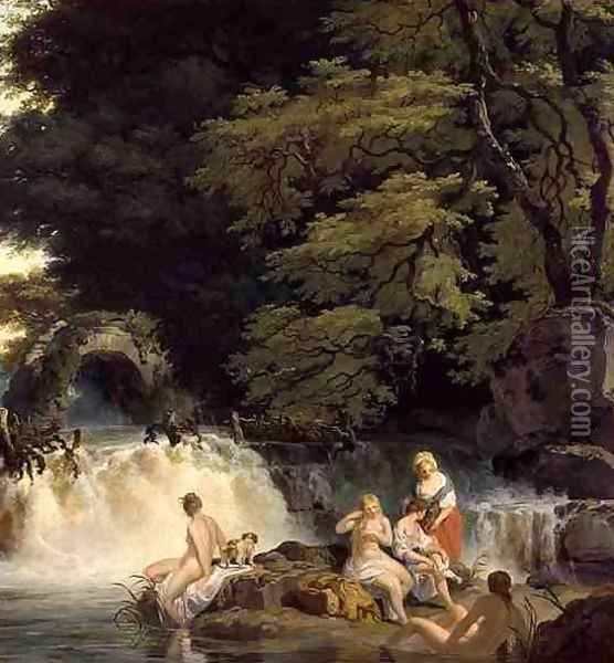 The Salmon Leap at Leixlip with Nymphs Bathing, 1783 Oil Painting - Francis Wheatley