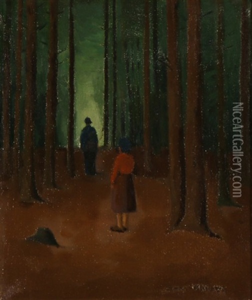 Two Figures In The Woods Oil Painting - Jeppe Madsen Ohlsen