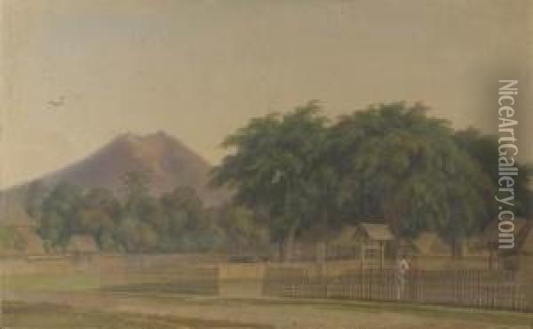 The Market Place Of Banyuwangi, East Java, With The Idjen Mountainsbeyond Oil Painting - Antoine A.J. Payen