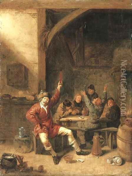 Peasants drinking, smoking and merrymaking in a tavern Oil Painting - Jan Miense Molenaer