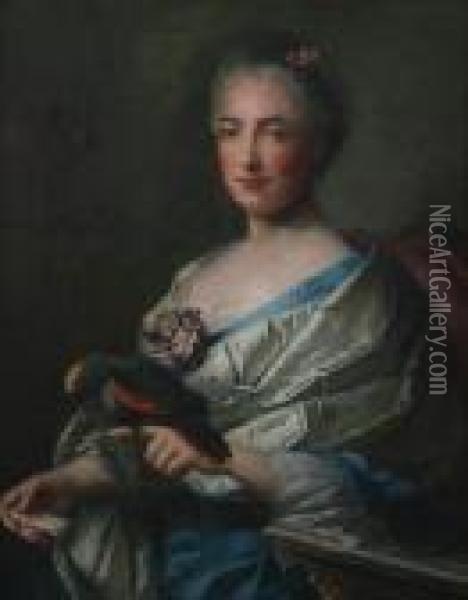 Portrait Of Noblewoman With Parrot Oil Painting - Jean-Marc Nattier