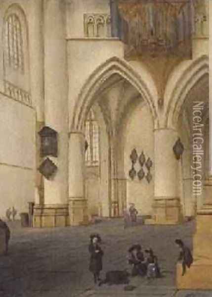 View of the south ambulatory of the church of St Bavo Haarlem Oil Painting - Isaak Nickelen