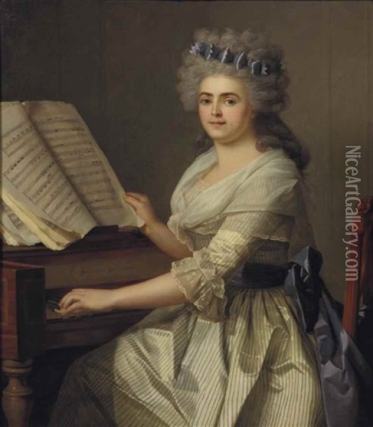 Portrait De Femme Au Piano-forte Oil Painting - Emile Justin Merlot