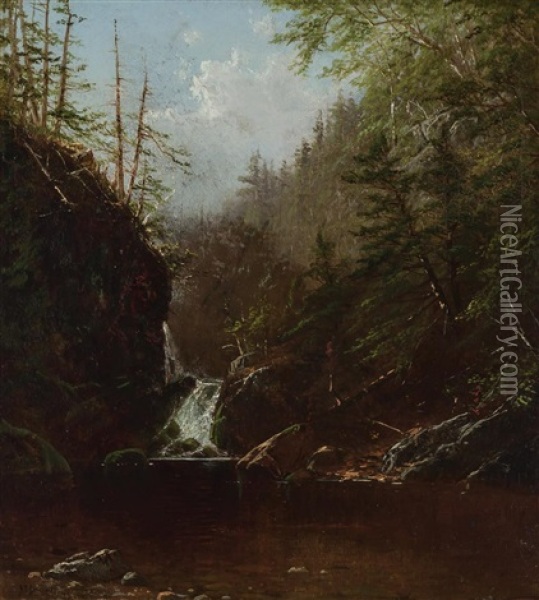 Waterfall In The Forest Oil Painting - Alfred Thompson Bricher