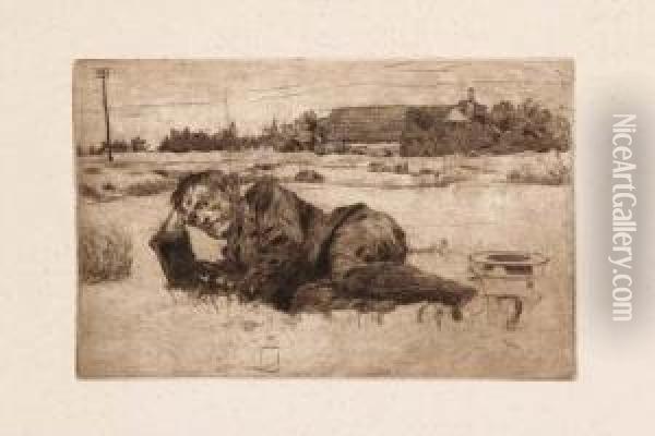 Figura Distesa (mario Sironi) - (1907) Oil Painting - Umberto Boccioni
