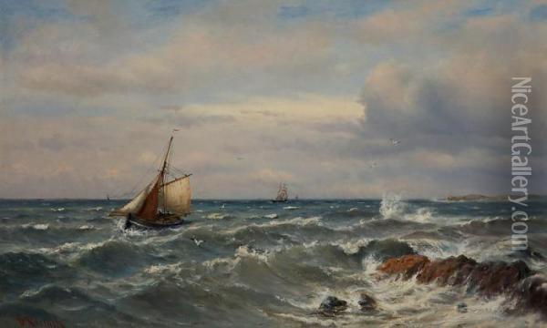 Kalastusalus Navakassa Tuulessa Oil Painting - Oskar Conrad Kleineh