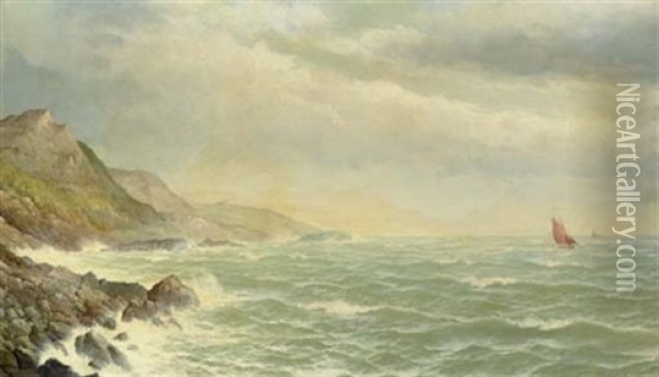 Sailing Off A Rocky Coast Oil Painting - David James