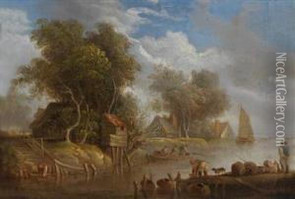 A River Landscape With Figuralstaffage Oil Painting - Franz Edmund Weirotter
