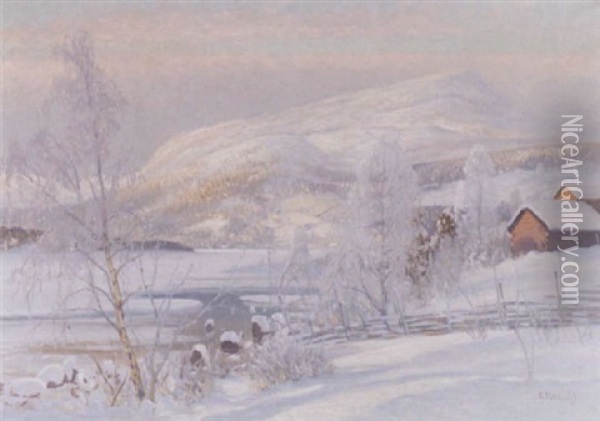 Vinterlandskap I Aftonsol Oil Painting - Carl Brandt