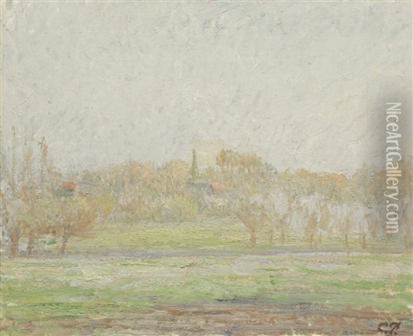 Vue De Bazincourt, Brouillard Oil Painting - Camille Pissarro