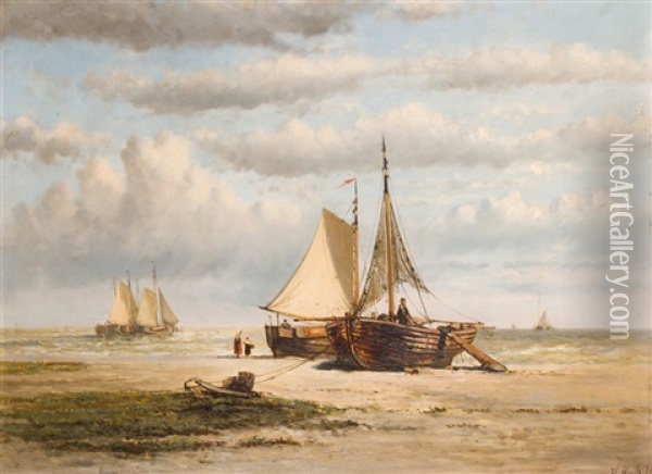 Fischerboote Am Hollandischen Strand Oil Painting - Hendrik Hulk