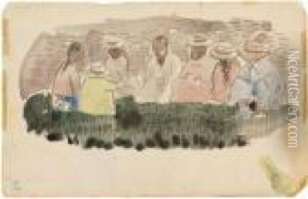 Reunion De Septpersonnages Accroupis Oil Painting - Paul Gauguin