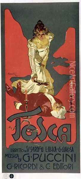 Tosca poster advertising a performance Oil Painting - Adolf Hohenstein