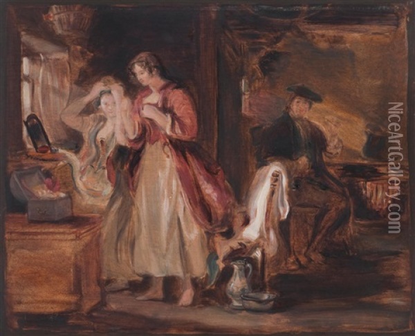 Study For The Cottage Toilet Oil Painting - Sir David Wilkie