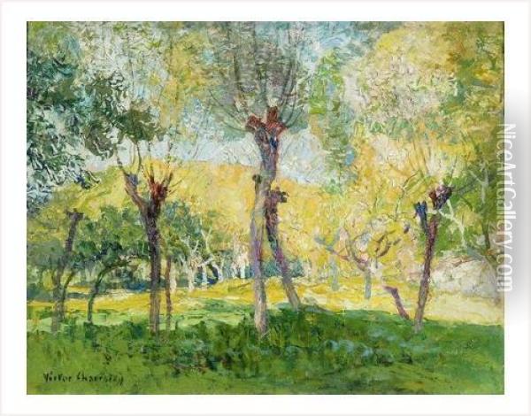 Paysage De Bretagne, Circa 1915 Oil Painting - Victor Charreton