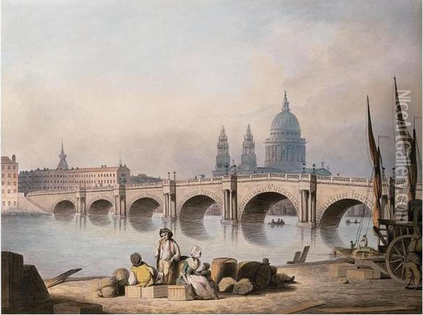 View Of Blackfriars Bridge With St Paul's Cathedral Beyond Oil Painting - Nicholson, F.