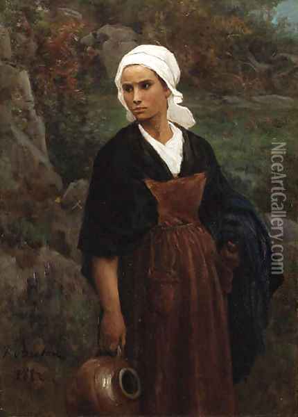Femme portant une cruche (Woman carrying Water) Oil Painting - Jules Breton