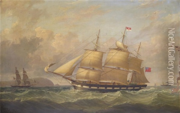A Ship In Full Sail Off The Coast Oil Painting - George Atkinson