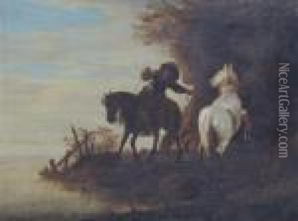 Horseman Beside A Lake Oil Painting - Jan Miel