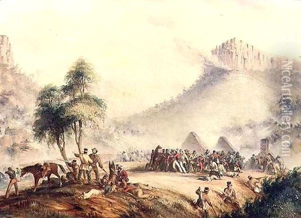 Col. Yarborough's Patrol Attacked in Waterkloof by Kaffir and Rebel Hottentots Oil Painting - Thomas Baines