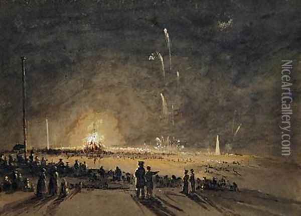 A Fireworks Display Oil Painting - James Wilson Carmichael