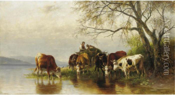Pascolo Presso Il Ruscello Oil Painting - Christian Friedrich Mali