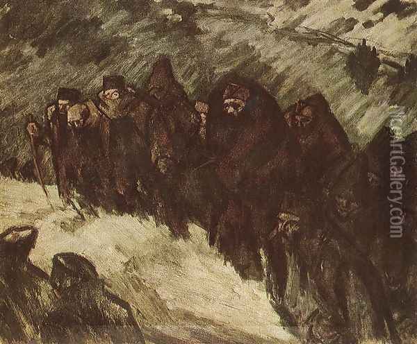 Soldiers in the Snow 1916 Oil Painting - Janos Vaszary