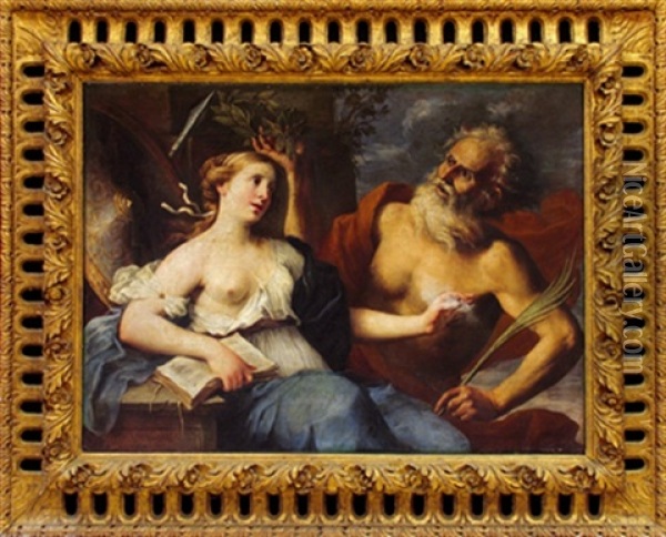 Die Zeit Kront Den Ruhm, Il Tempo Incorona La Fama Oil Painting - Giovanni Domenico Cerrini