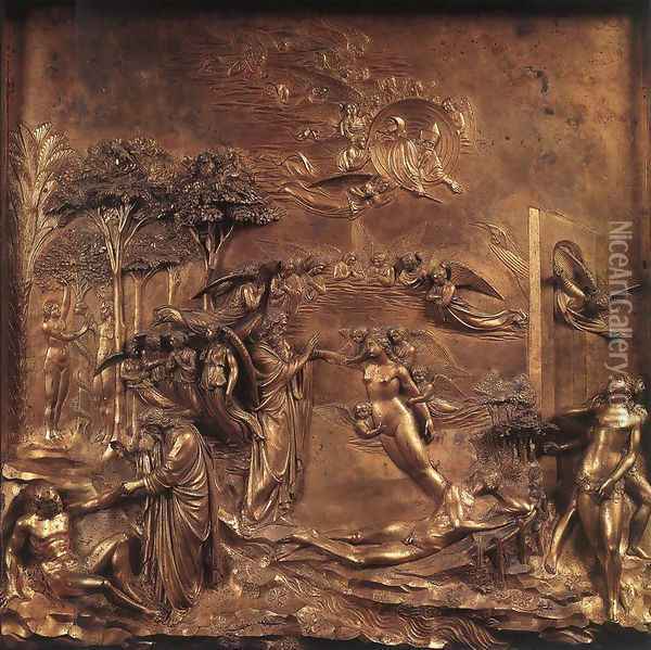 Adam and Eve in the Garden of Eden Oil Painting - Lorenzo Ghiberti