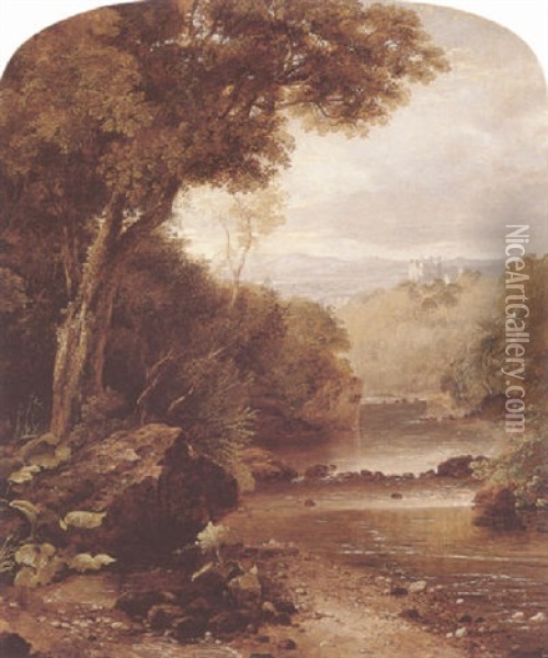 An Extensive Wooded River Landscape Oil Painting - Horatio McCulloch