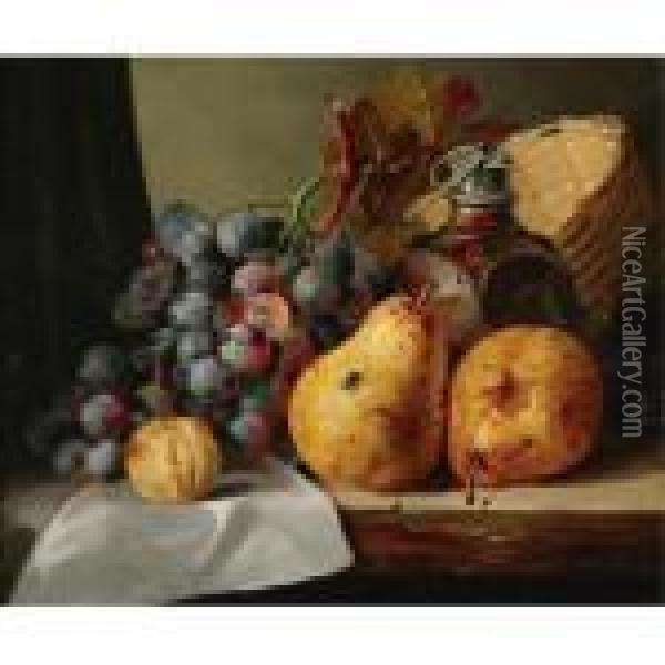 Pears, Grapes, A Greengage, Plums Oil Painting - Edward Ladell