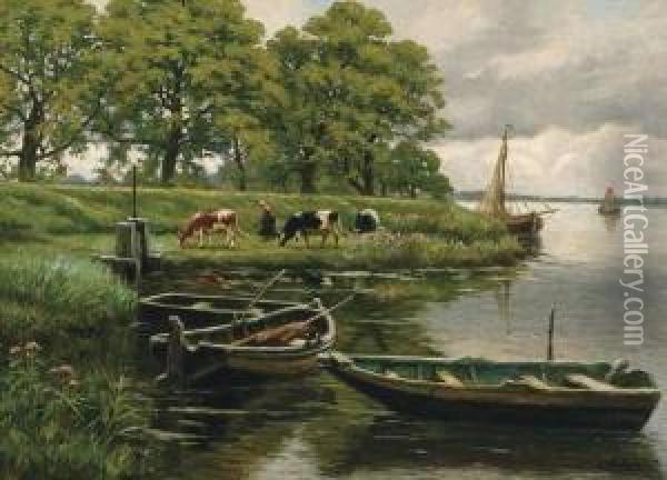 Rivieroever Metkoeienhoedster Oil Painting - Henri Houben