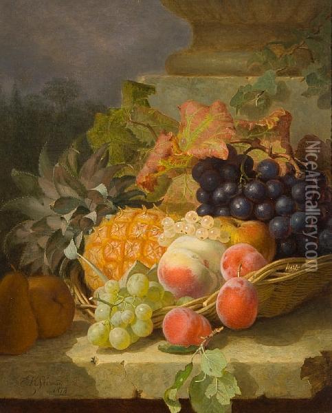 Still Life Of Fruit On A Stone Ledge Oil Painting - Eloise Harriet Stannard