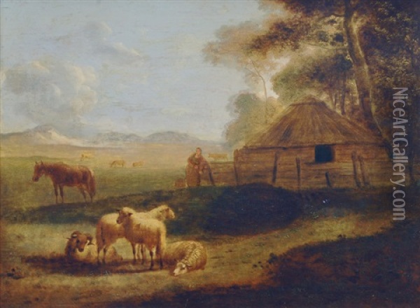 Sunlit Meadow With Shepherdess And Sheep Oil Painting - Pieter Van Der Leeuw