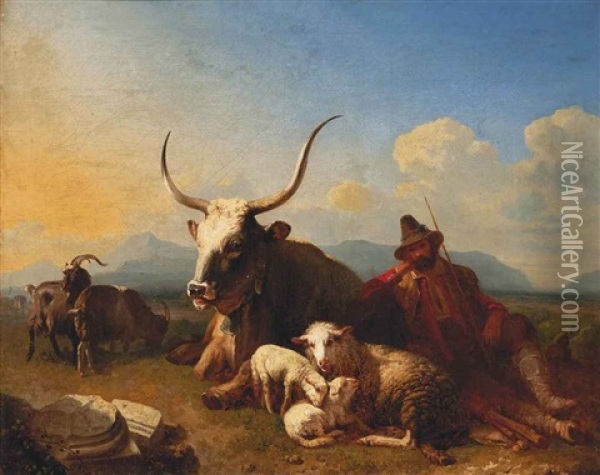 A Herdsman In The Roman Campagna Oil Painting - Leopold-Louis Robert