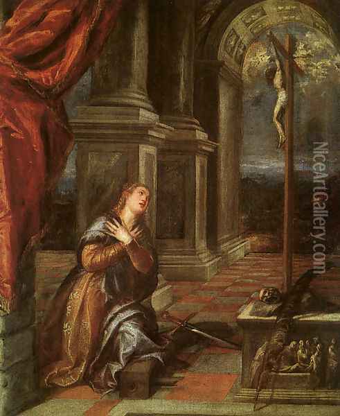 St. Catherine of Alexandria at Prayer 1567-68 Oil Painting - Tiziano Vecellio (Titian)