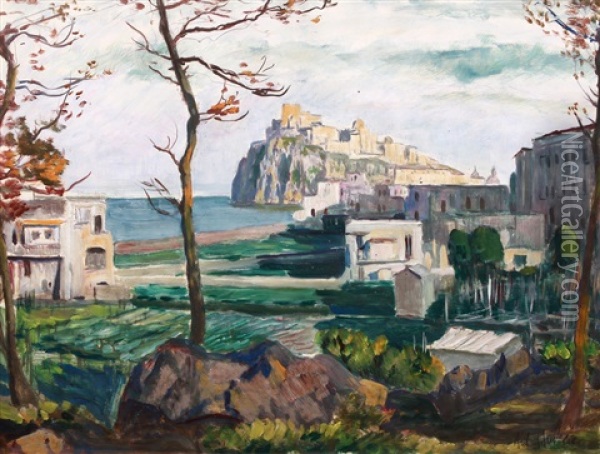 Ischia - Ponte, Aragonsky Hrad (castello Aragonese) Oil Painting - Antonin Hudecek