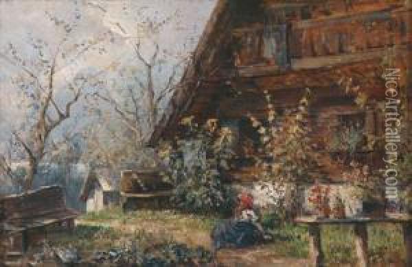 Summer In A Farmhouse Garden On The Hallstatter Lake Oil Painting - Carl Kaiser-Herbst